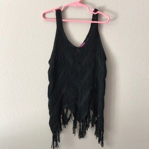 Girls Black Fringe Top